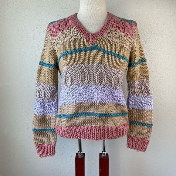 Vintage Daddy’s Money Hand Knit V-Neck Sweater Size M EUC - Picture 1 of 8
